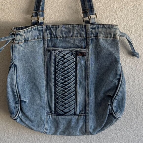 Vintage 1980s Shane & Co Denim Drawstring Tote Purse With Braided Detail & Doubl - Picture 1 of 9